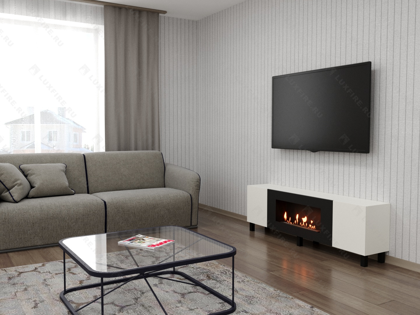 Тумба универсальная Lux Fire "Байкал Н" 1600, ножки, белый, с биокамином 900 по цене 68 413 руб.